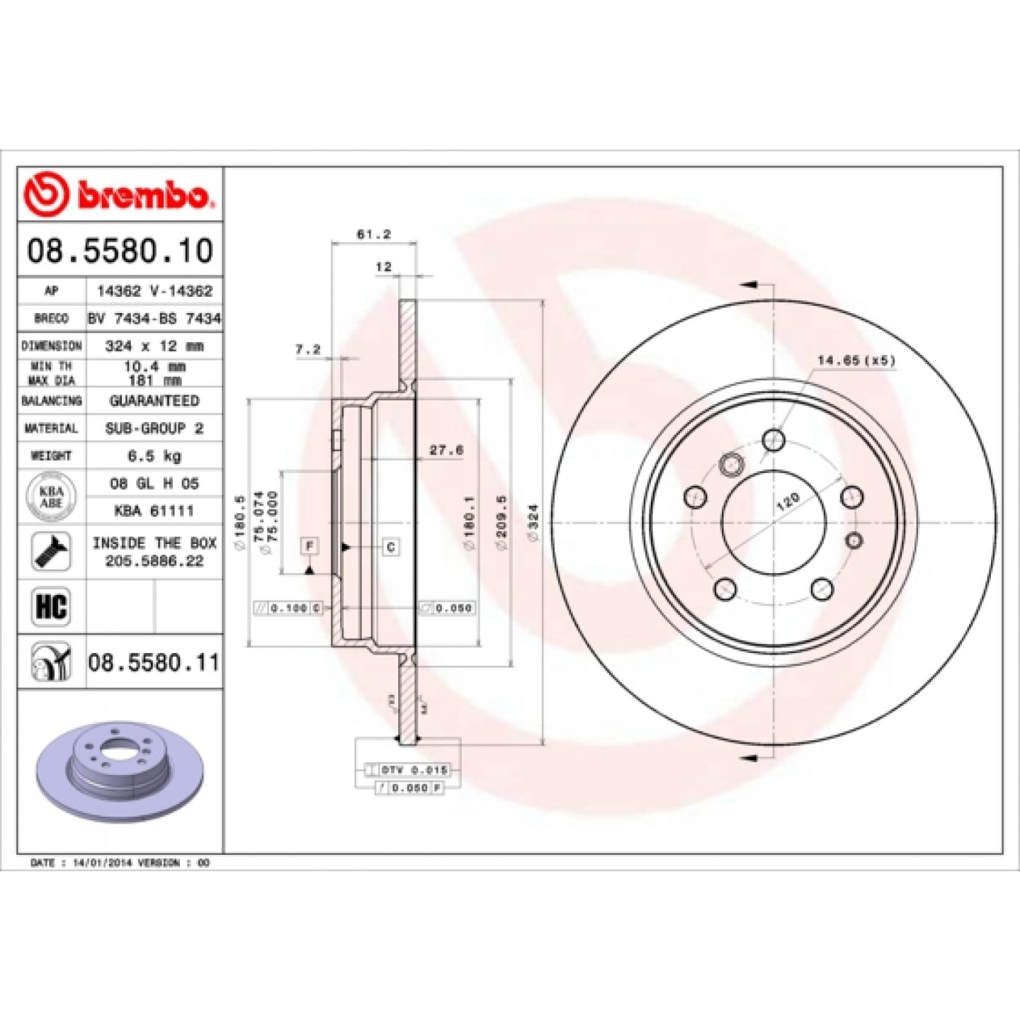 Brzdový kotouč BREMBO 08.5580.11