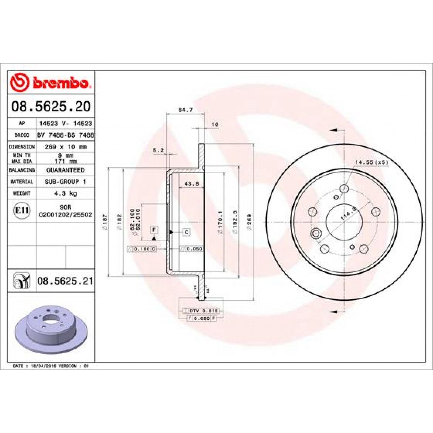 Discofreno BREMBO 08.5625.21