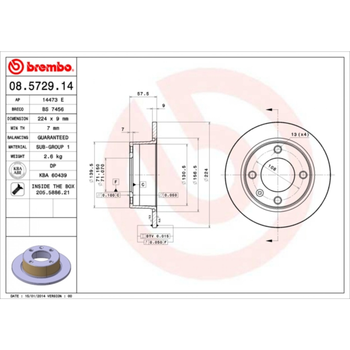 Bremsscheibe BREMBO 08.5729.14