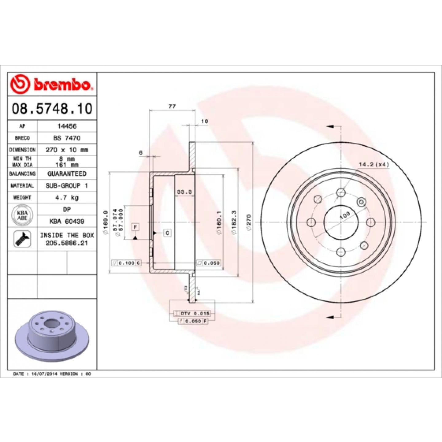 Brzdový kotouč BREMBO 08.5748.10