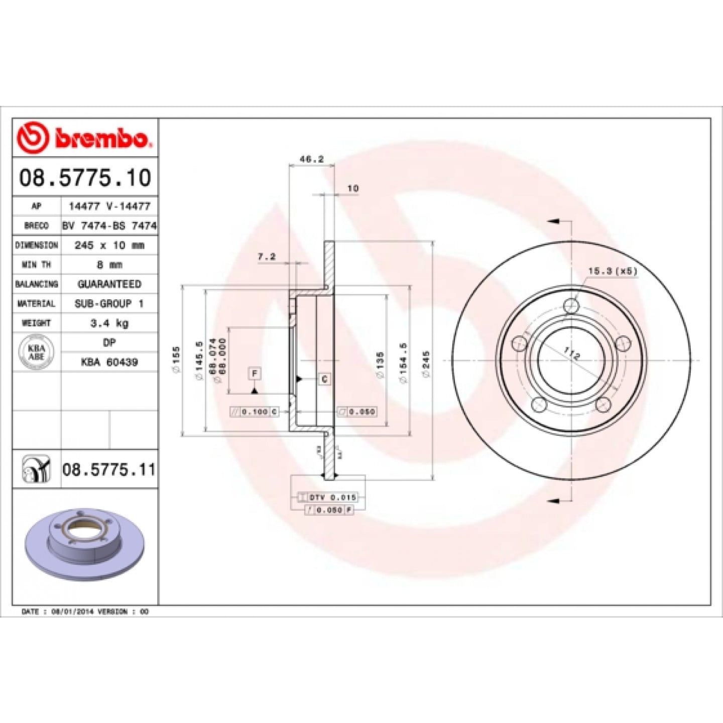 Brzdový kotouč BREMBO 08.5775.11
