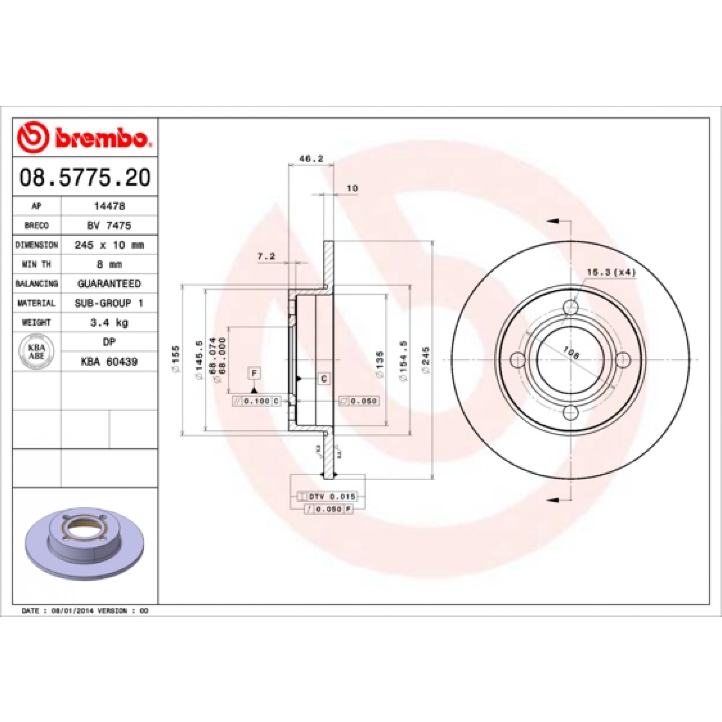 Brzdový kotouč BREMBO 08.5775.20