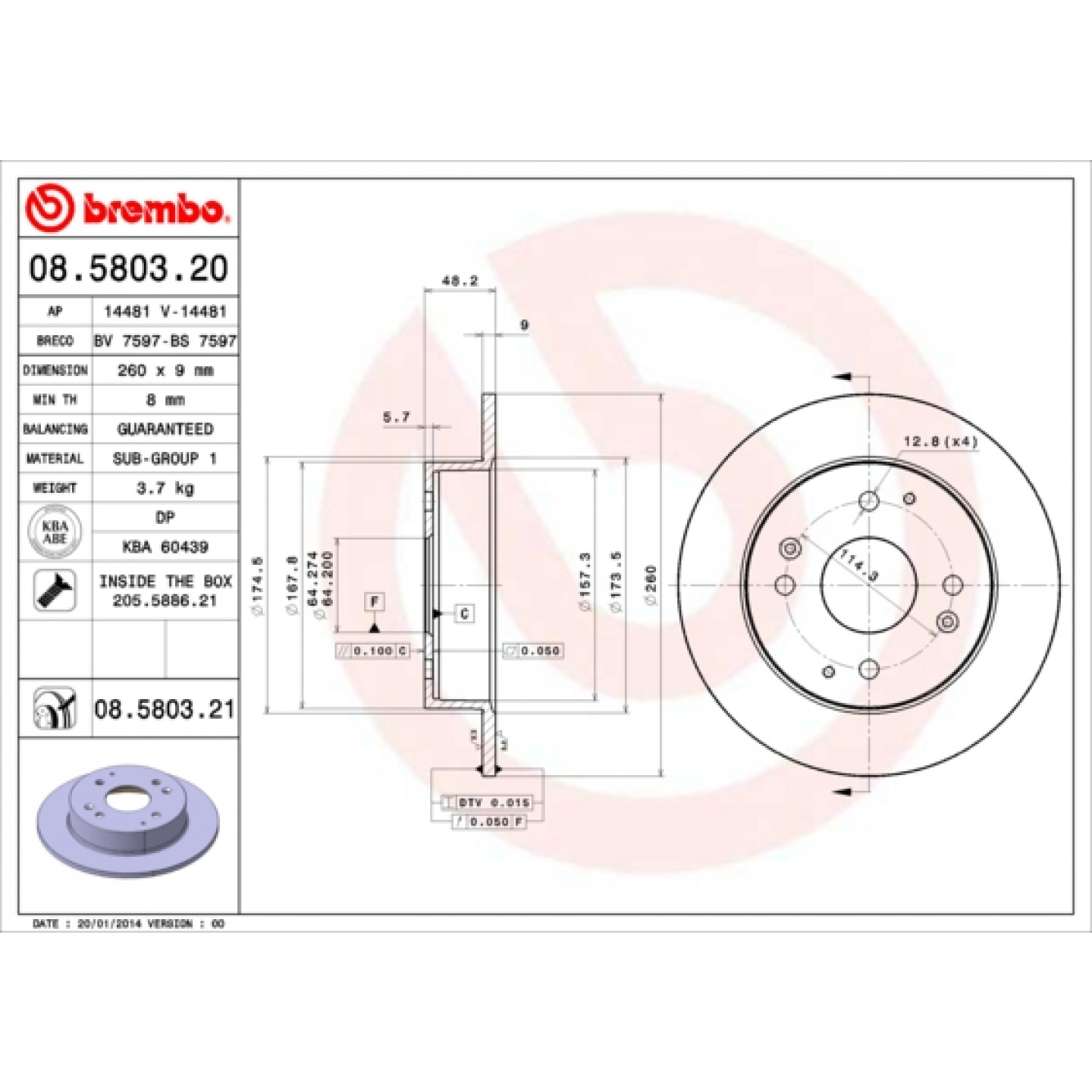 Brzdový kotouč BREMBO 08.5803.21