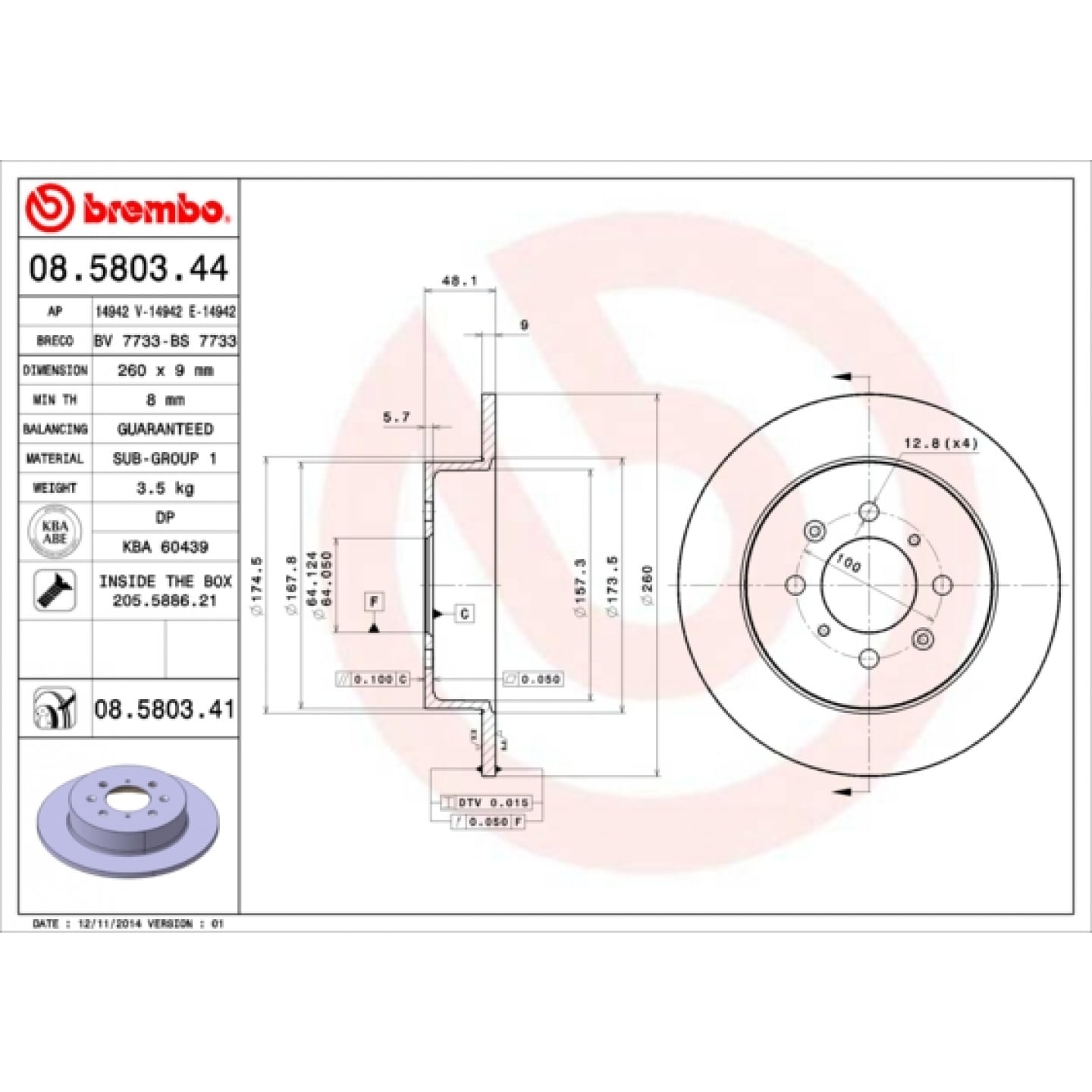 Bremseskive BREMBO 08.5803.41