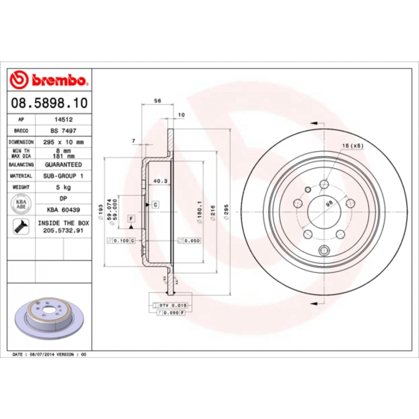 Discofreno BREMBO 08.5898.10
