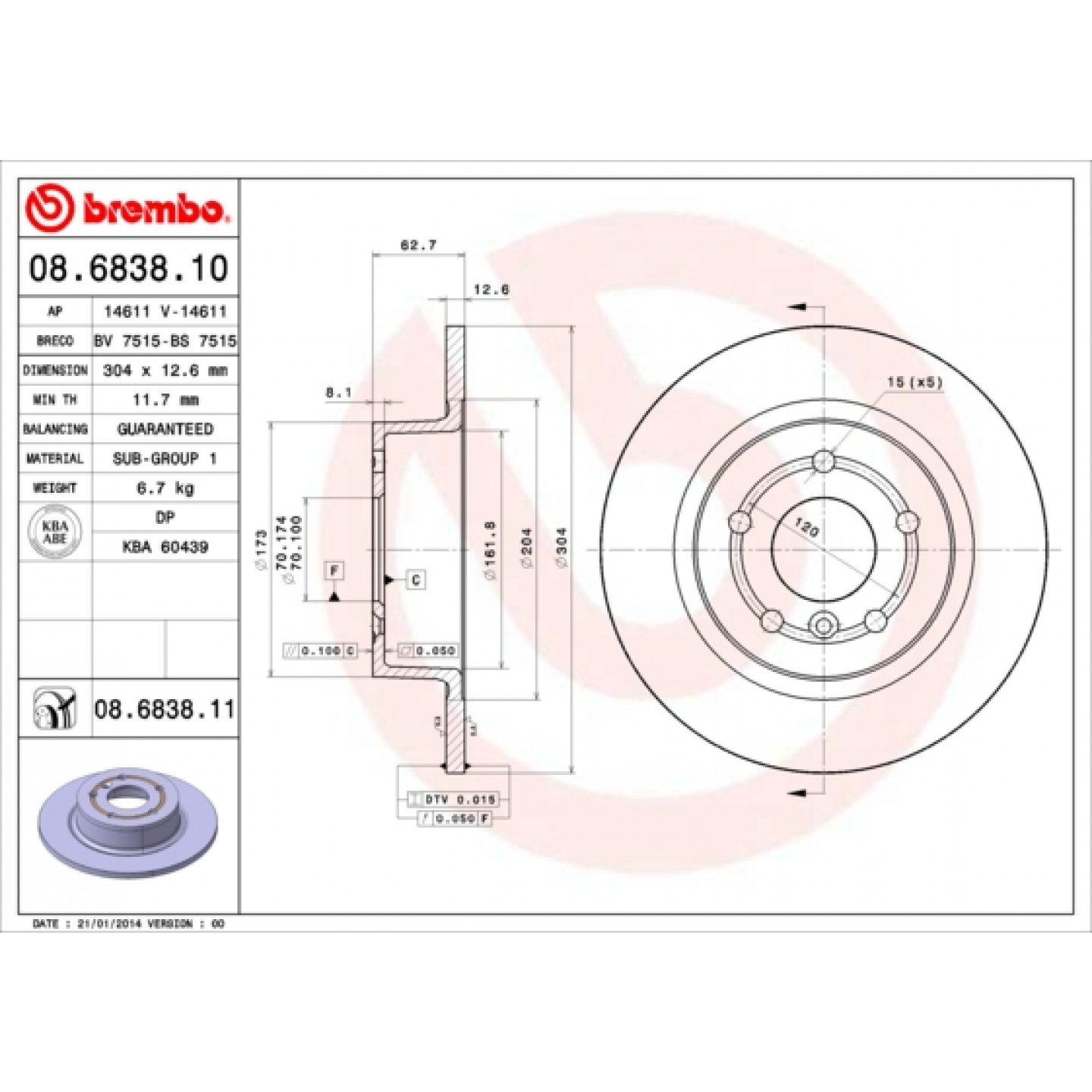 Brzdový kotouč BREMBO 08.6838.11