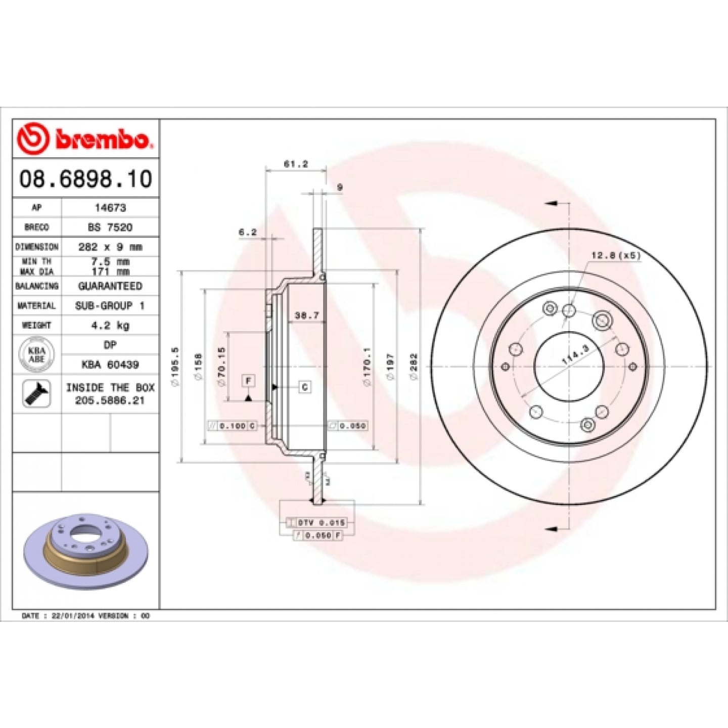Brzdový kotouč BREMBO 08.6898.10