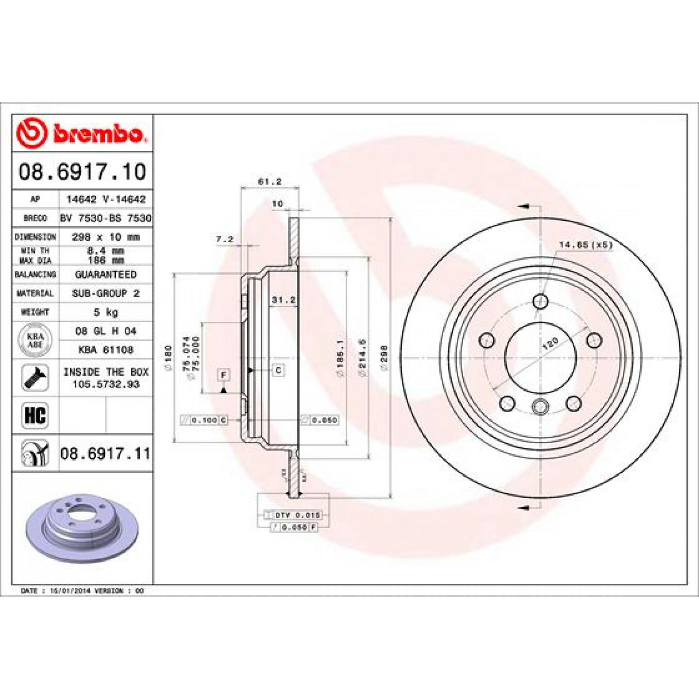 Brzdový kotouč BREMBO 08.6917.11