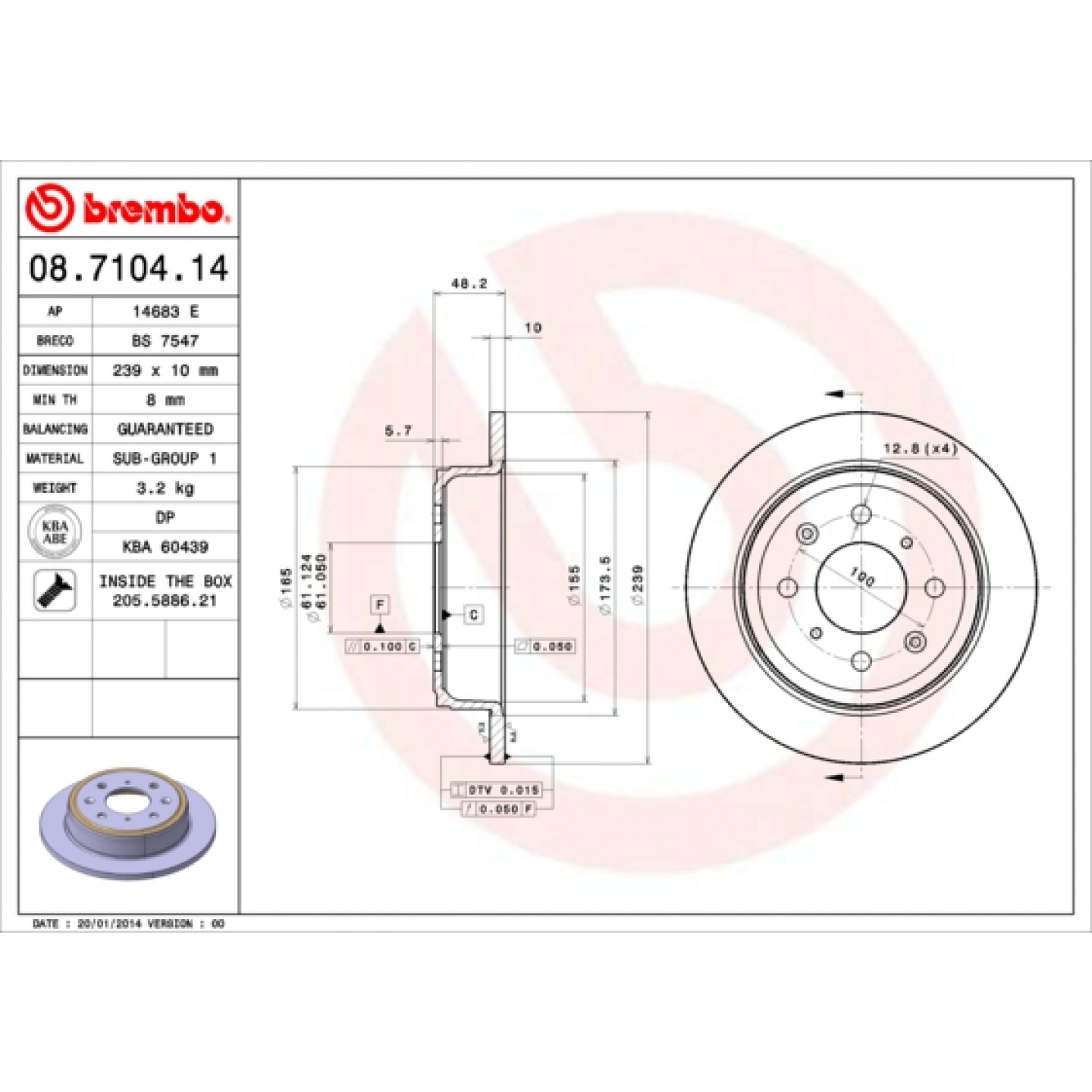 Bremsscheibe BREMBO 08.7104.14