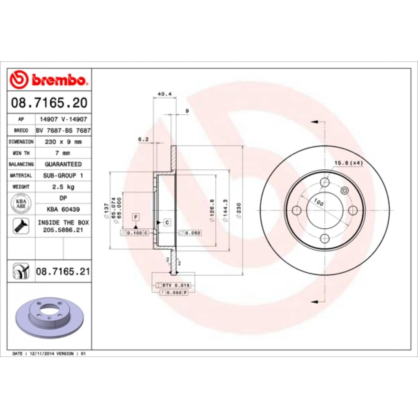 Bremsscheibe BREMBO 08.7165.21