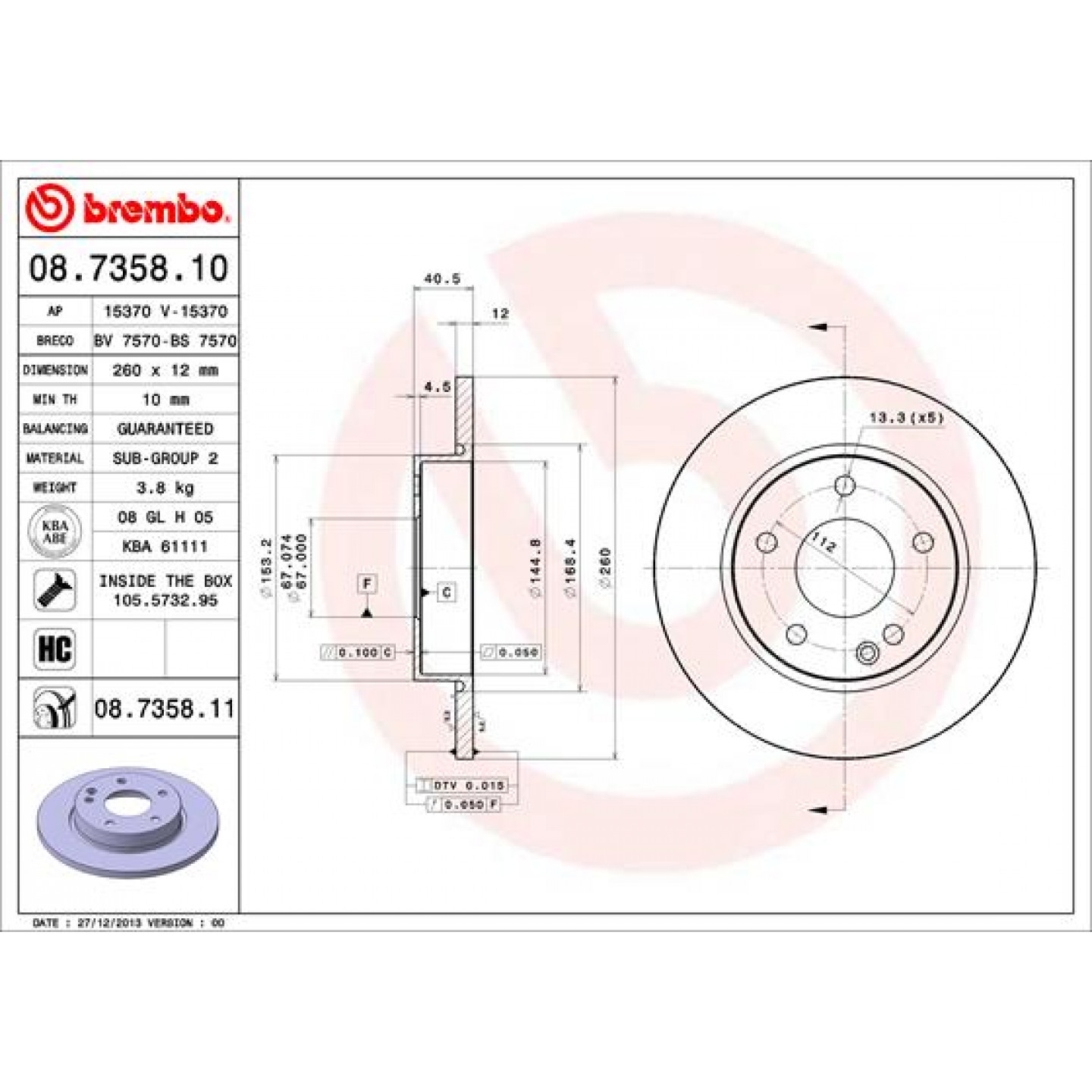 Brzdový kotouč BREMBO 08.7358.11