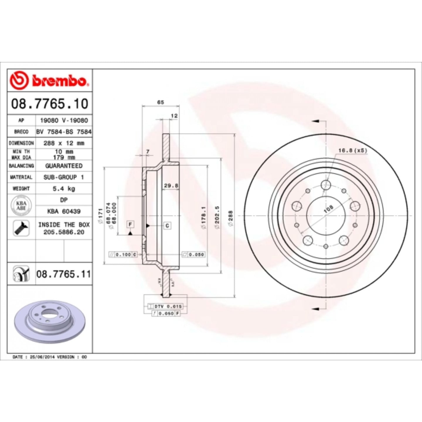 Tarcza hamulcowa BREMBO 08.7765.11
