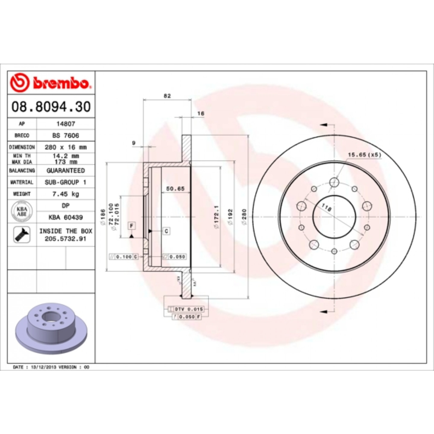 Brzdový kotouč BREMBO 08.8094.30