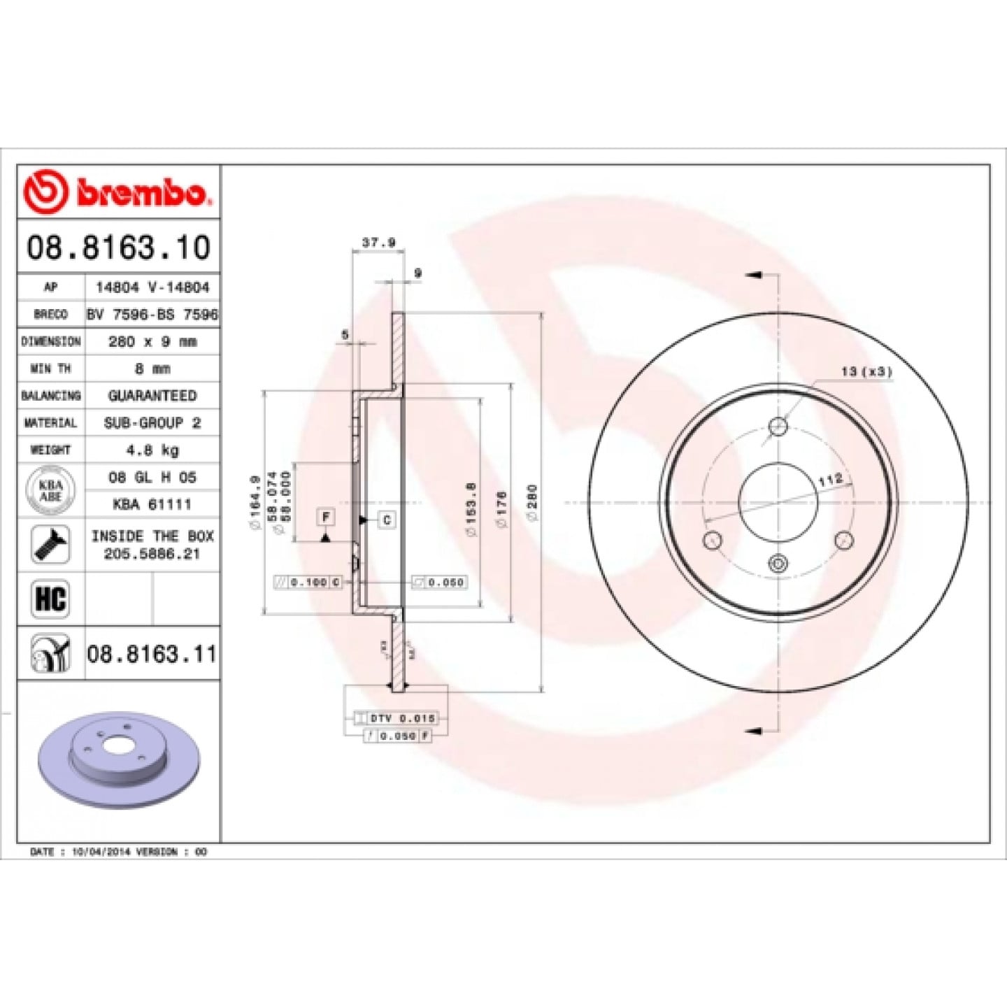 Brzdový kotouč BREMBO 08.8163.11