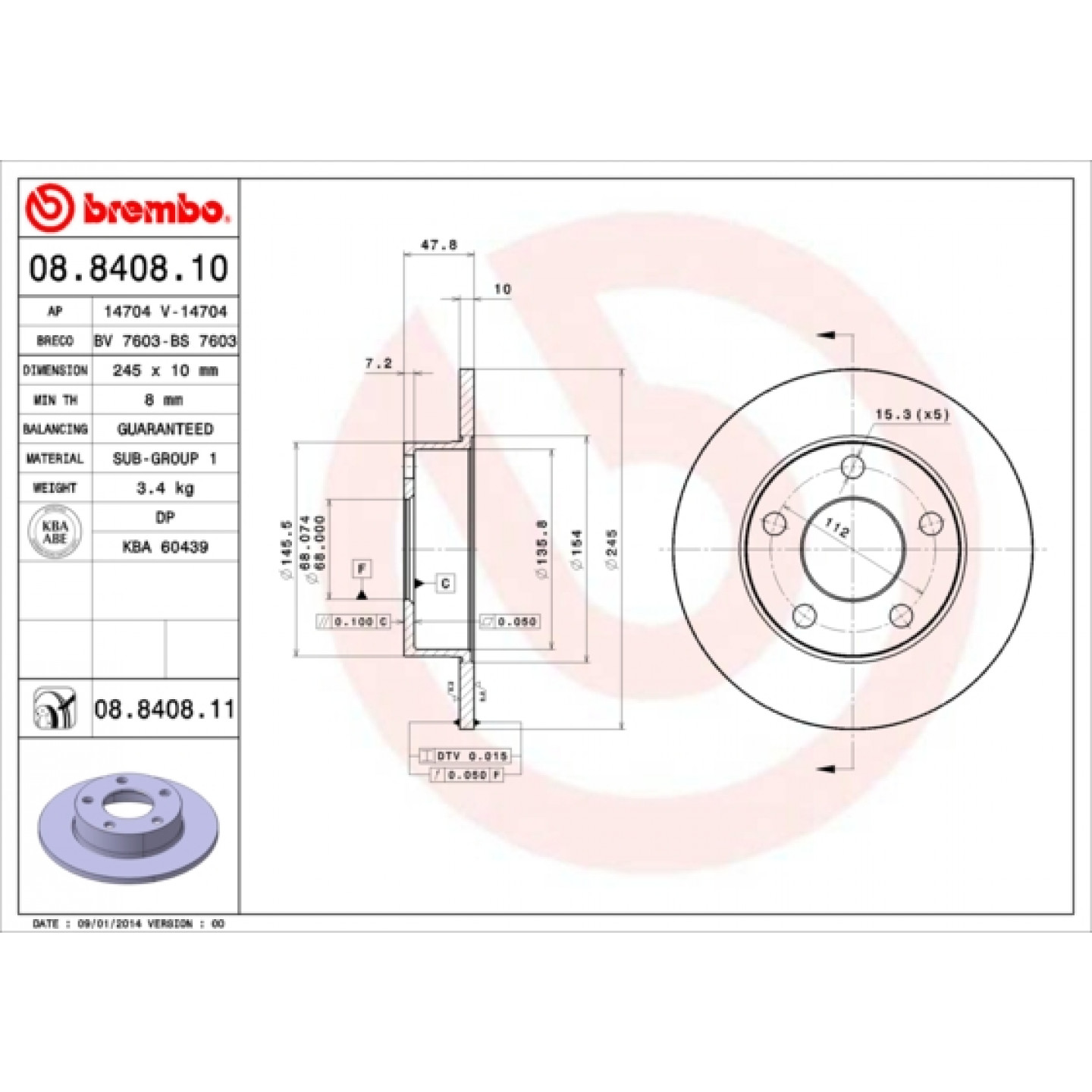 Brzdový kotouč BREMBO 08.8408.11
