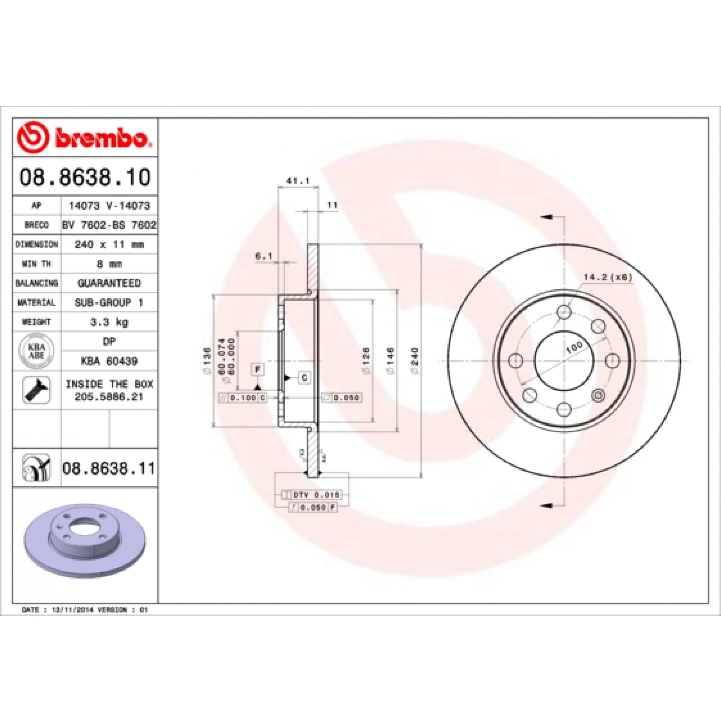 قرص الفرامل BREMBO 08.8638.11