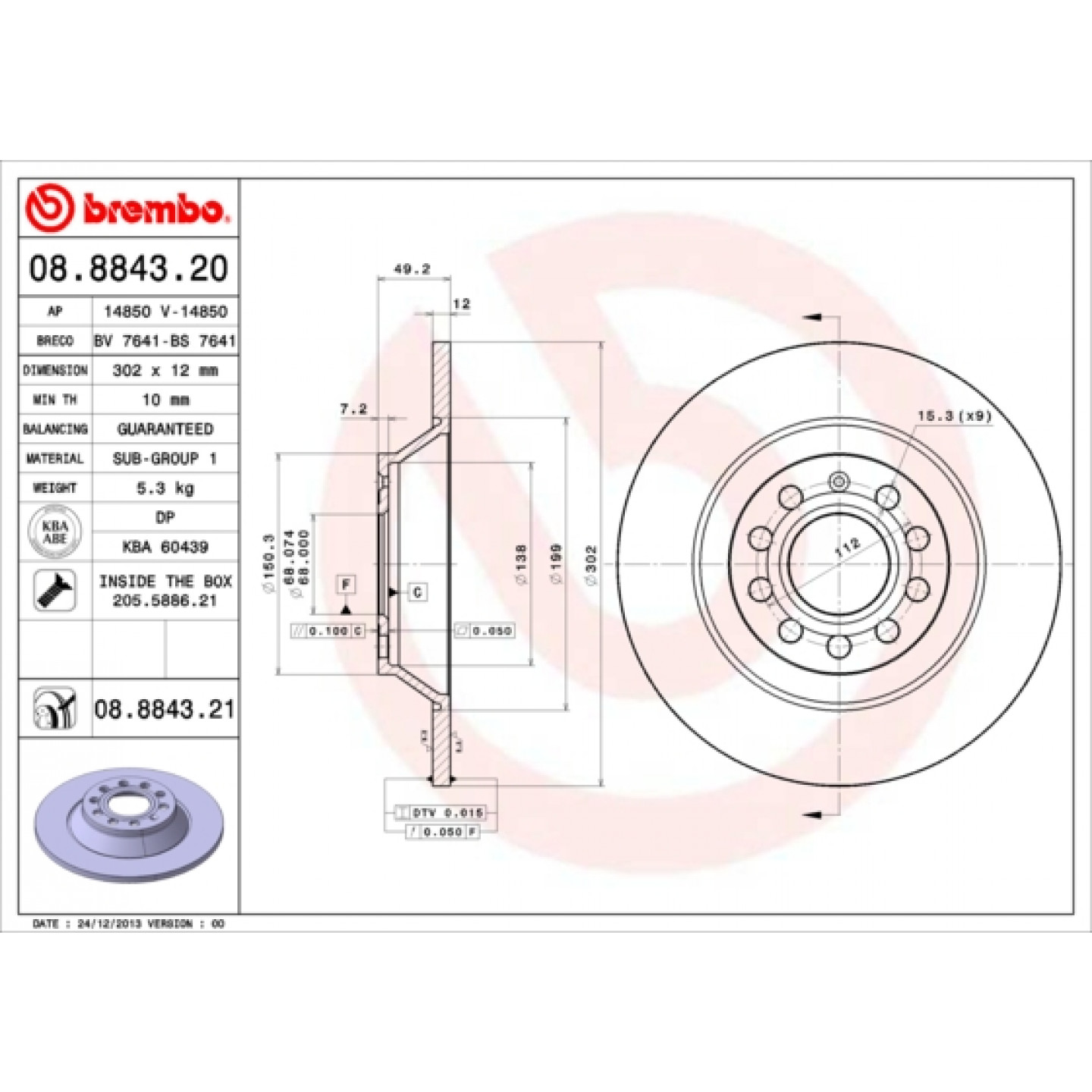 Discofreno BREMBO 08.8843.20