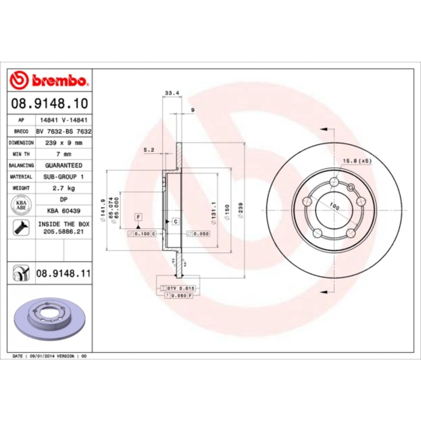Brzdový kotouč BREMBO 08.9148.11