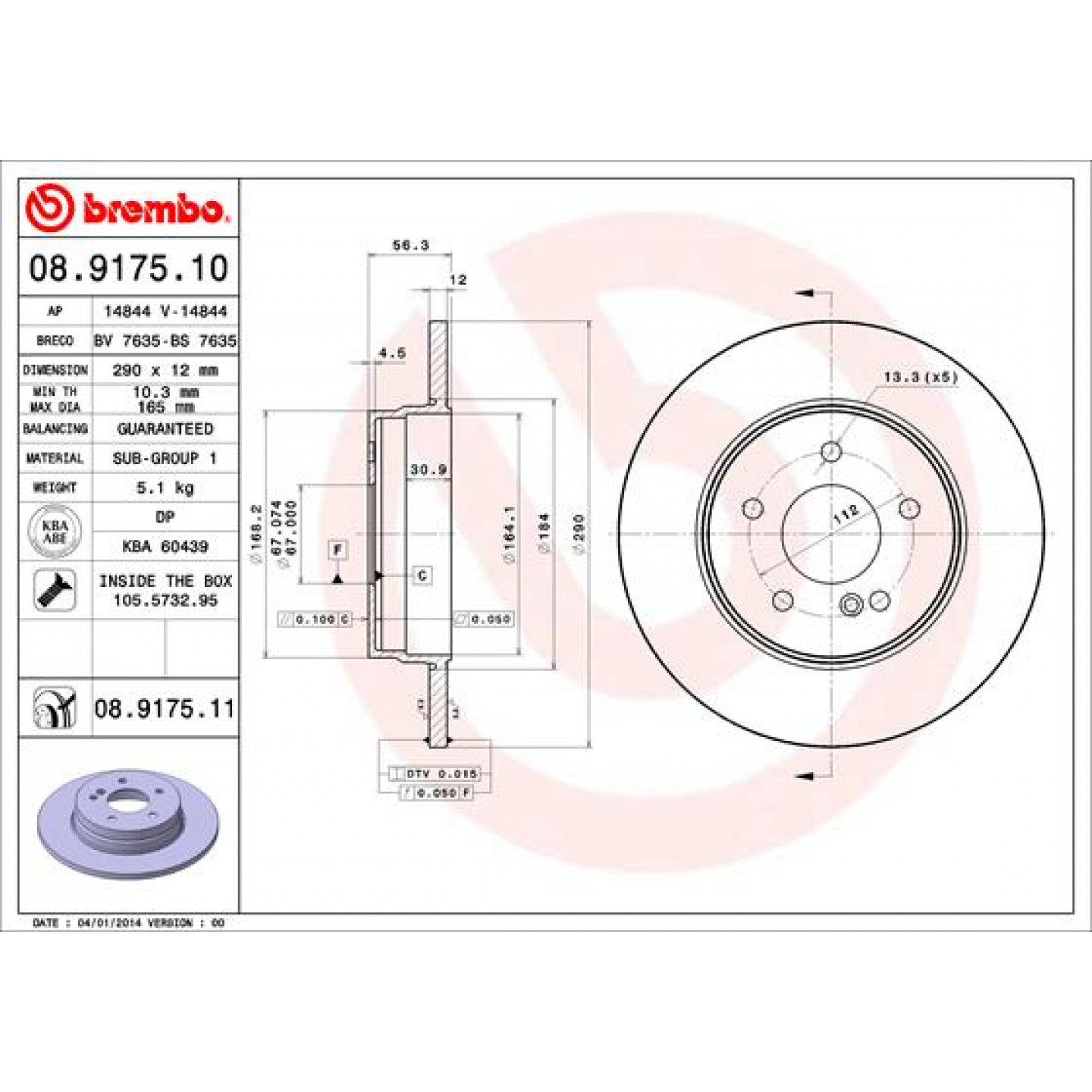 Tarcza hamulcowa BREMBO 08.9175.11