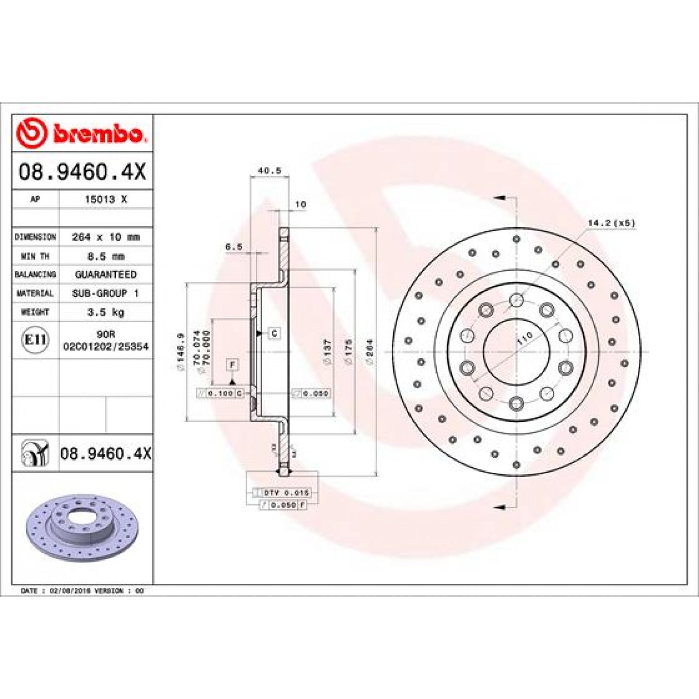 Tarcza hamulcowa BREMBO 08.9460.4X