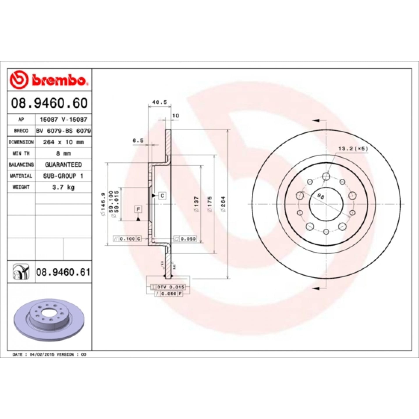 قرص الفرامل BREMBO 08.9460.61