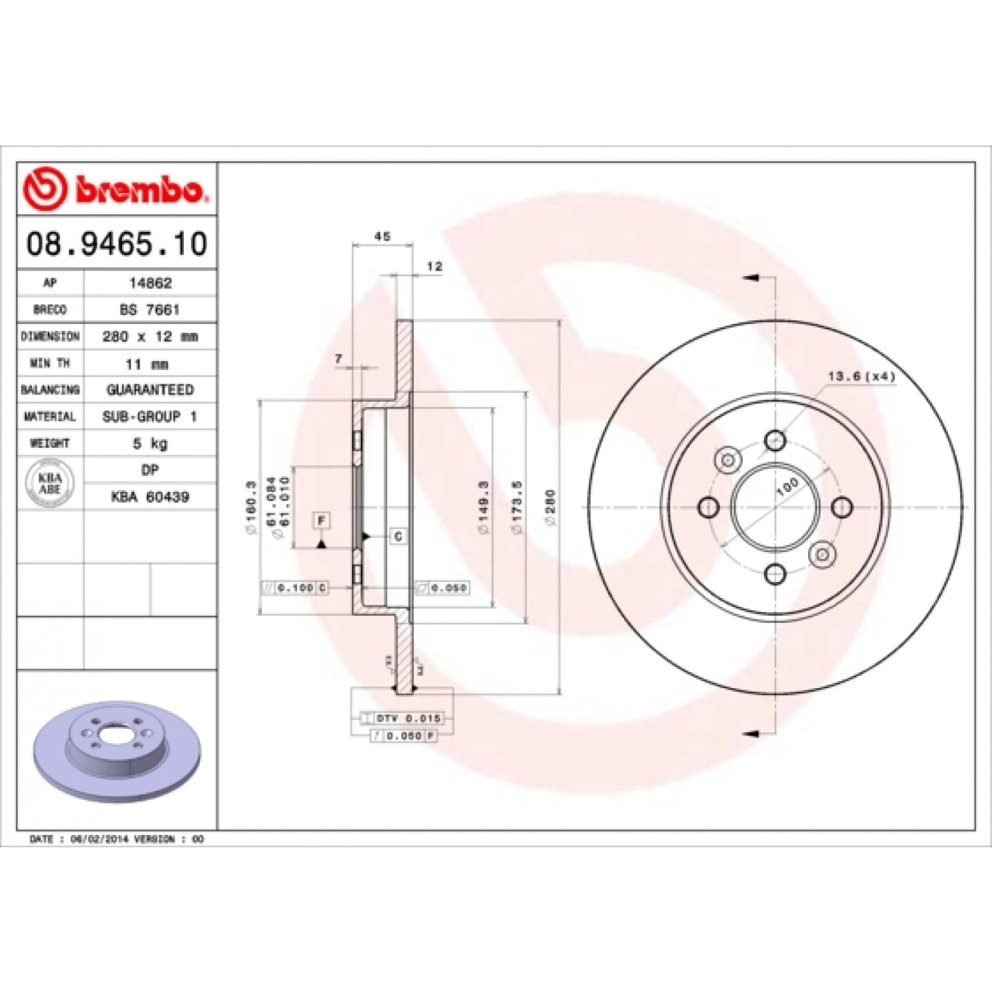 Tarcza hamulcowa BREMBO 08.9465.10