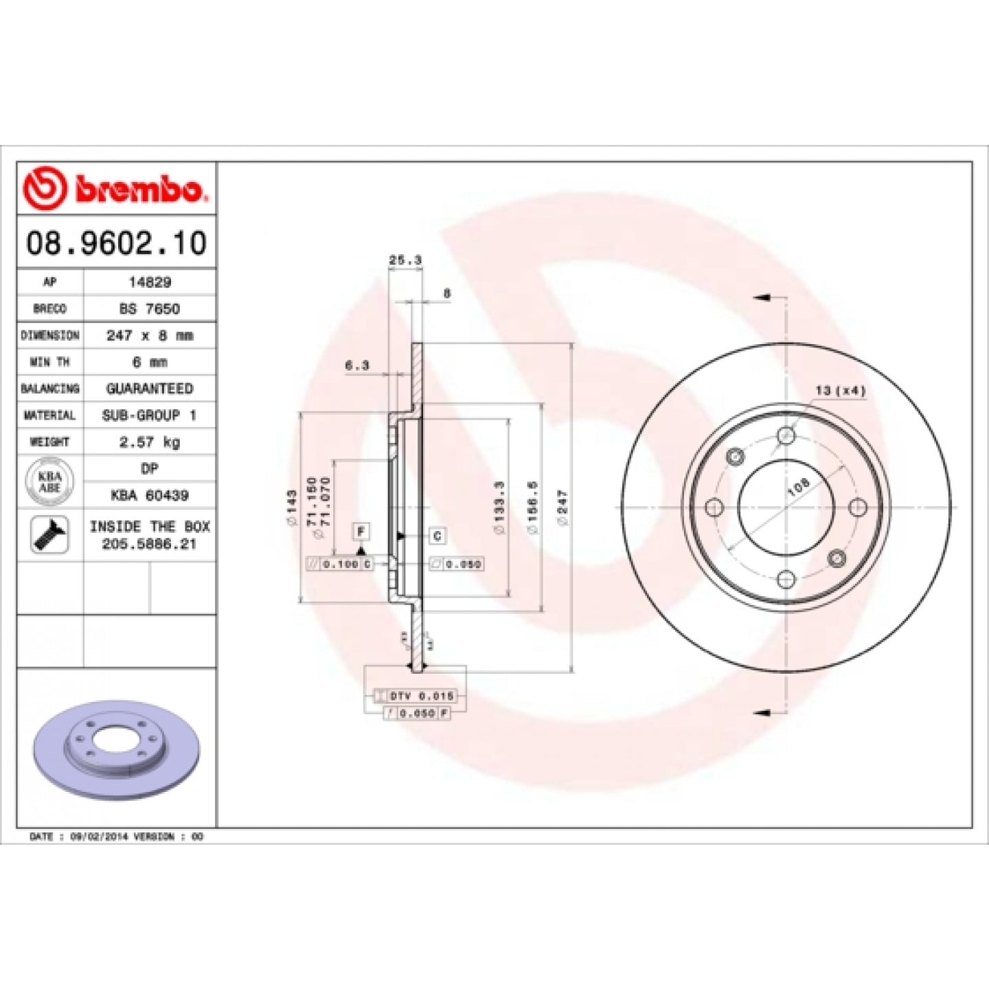 Bremsscheibe BREMBO 08.9602.10