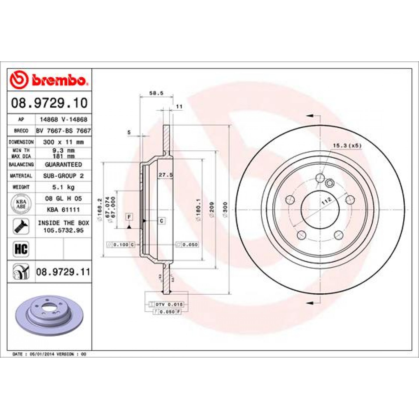 Brzdový kotouč BREMBO 08.9729.11