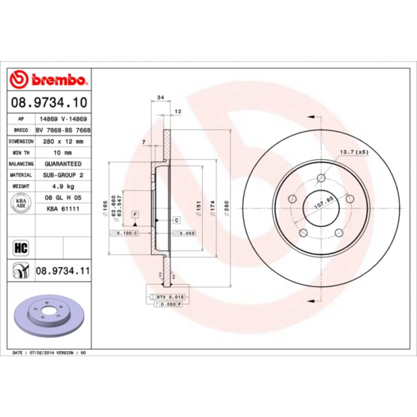 Remschijf BREMBO 08.9734.11