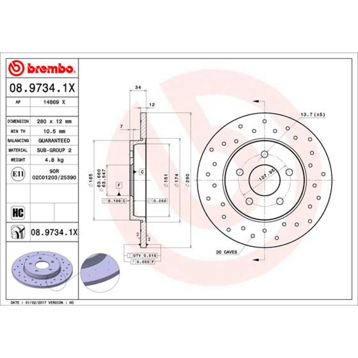 Brzdový kotouč BREMBO 08.9734.1X