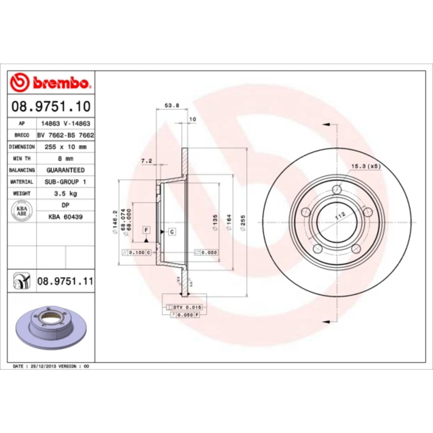 Brzdový kotouč BREMBO 08.9751.11