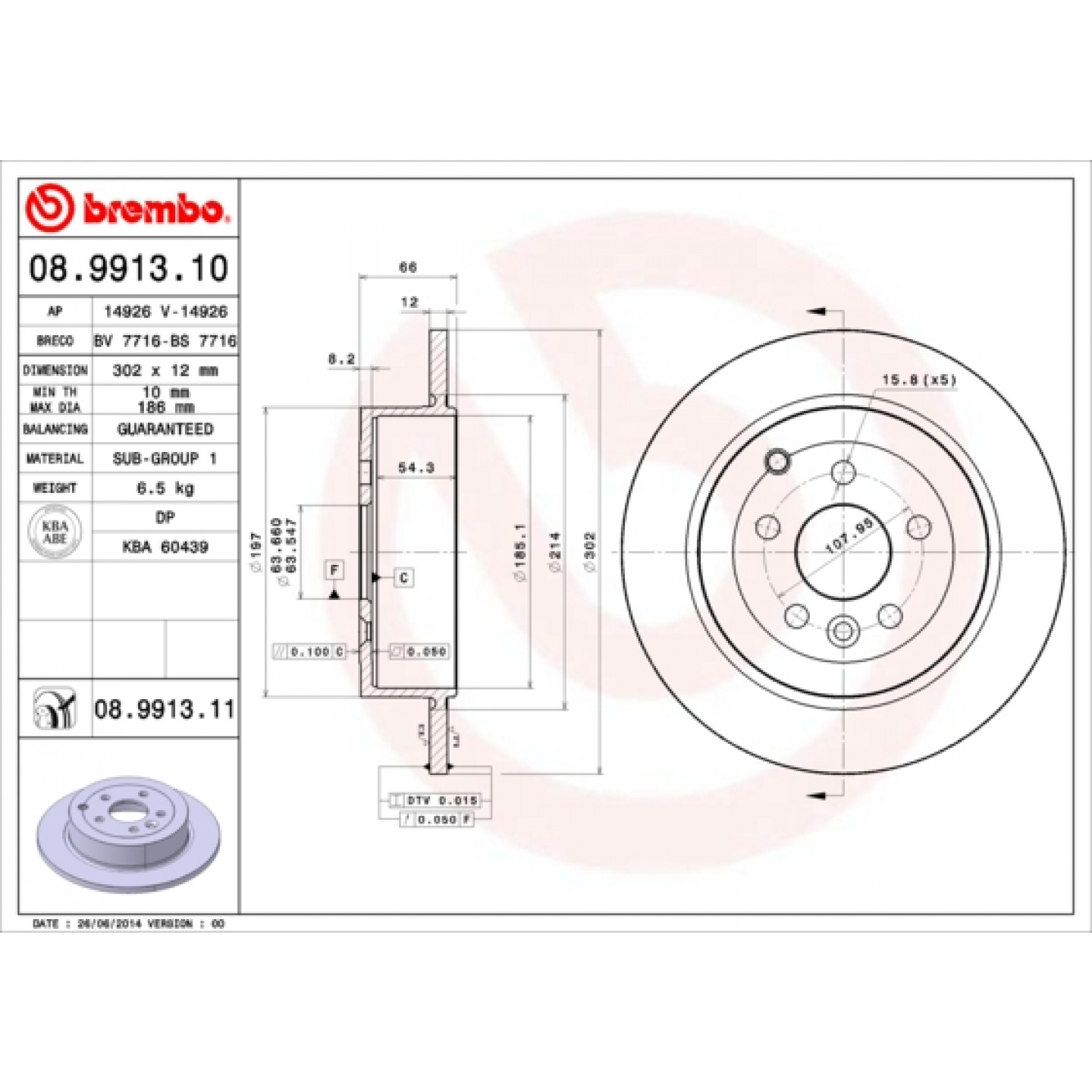Brzdový kotouč BREMBO 08.9913.11