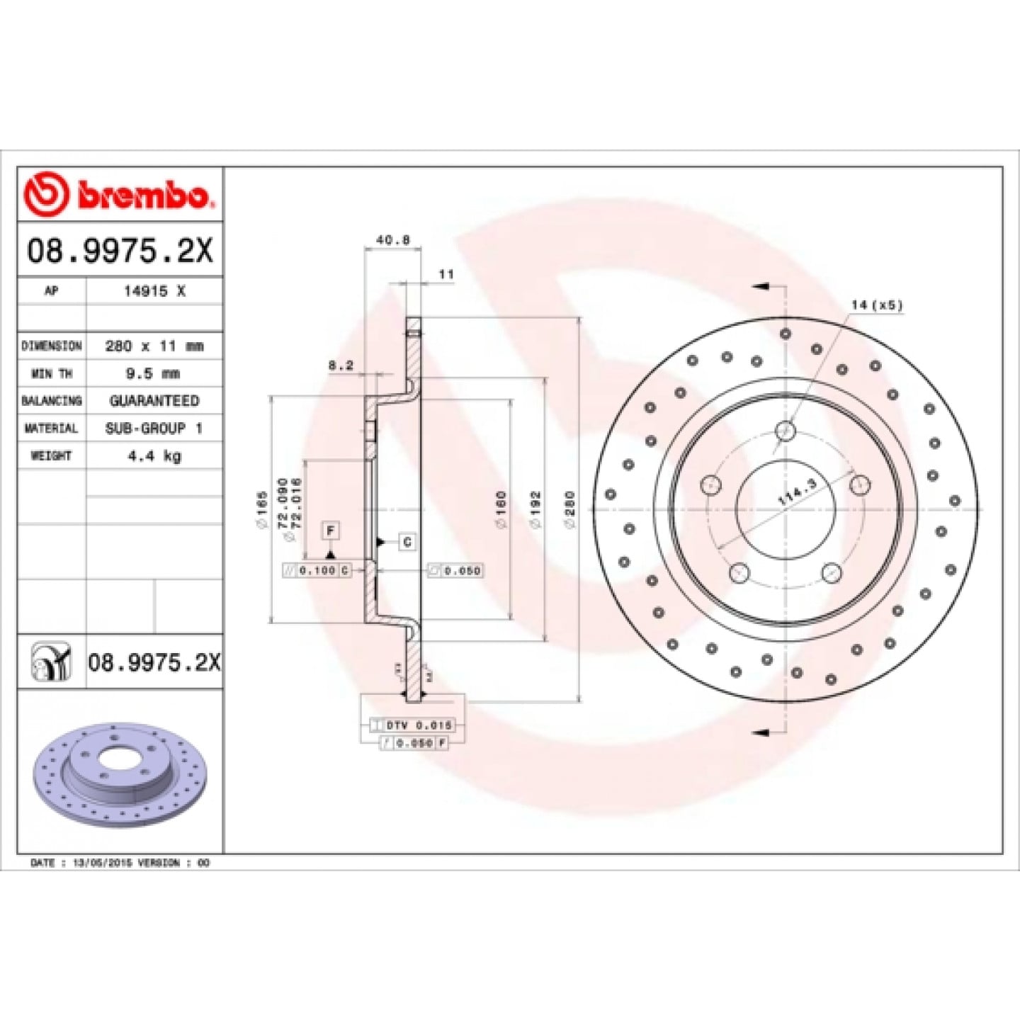 Tarcza hamulcowa BREMBO 08.9975.2X