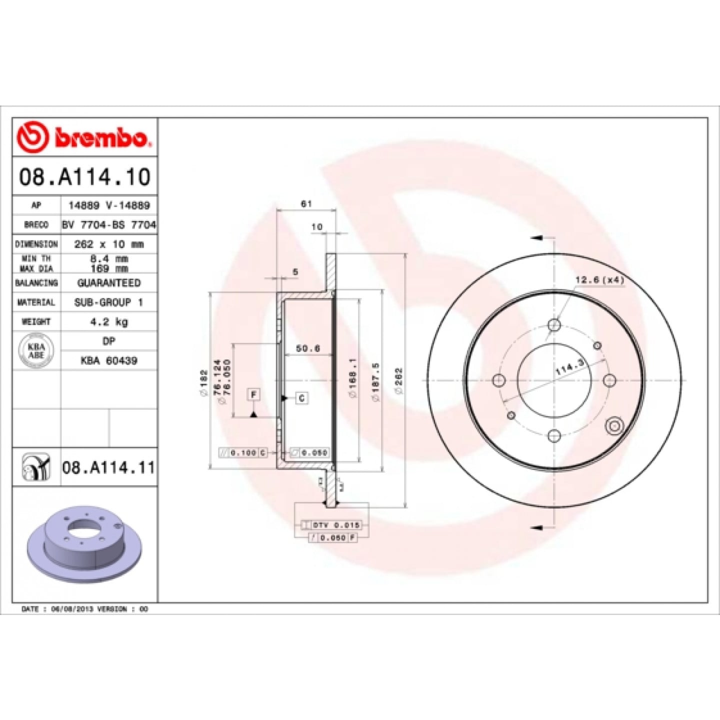 Bremsscheibe BREMBO 08.A114.11