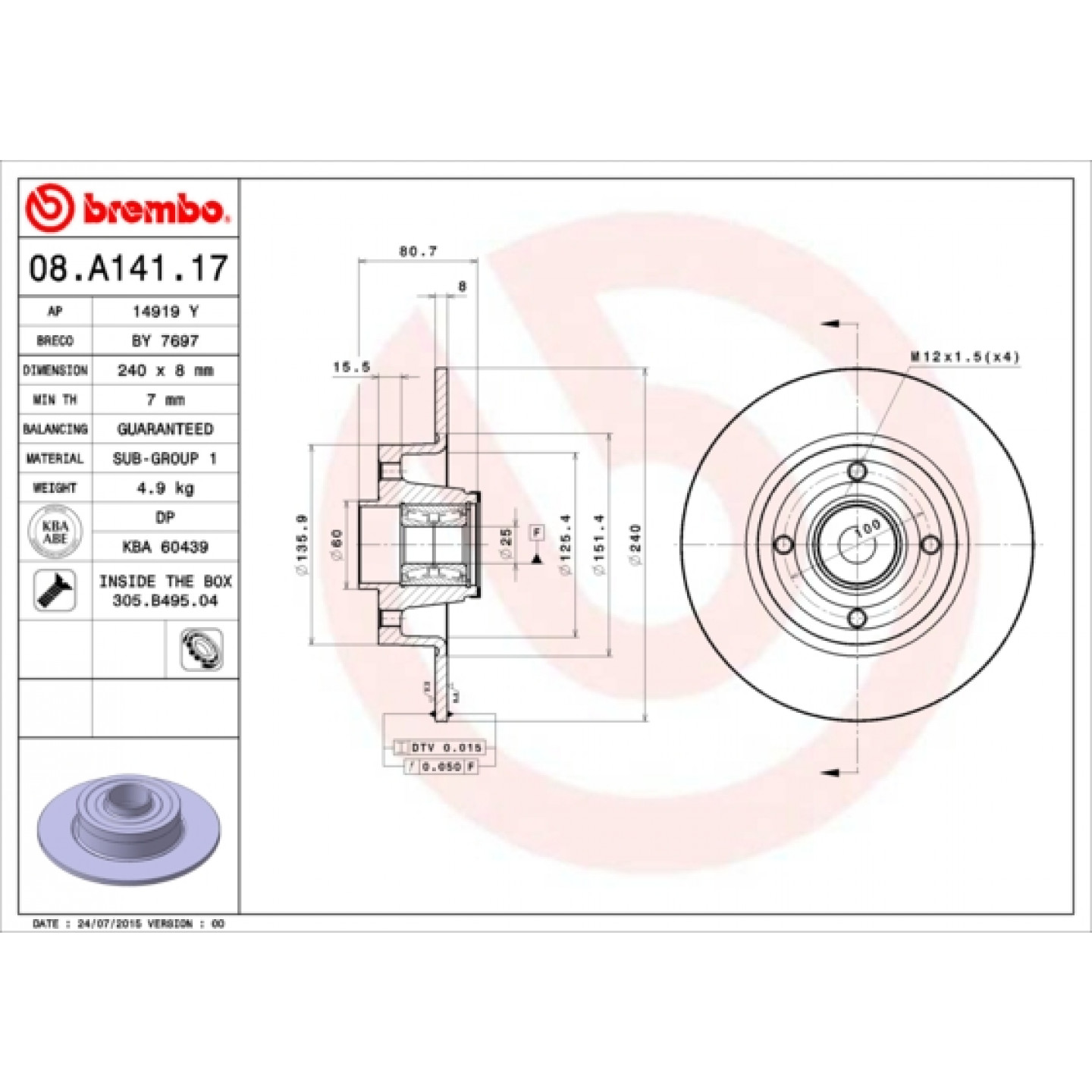 Bremsscheibe BREMBO 08.A141.17