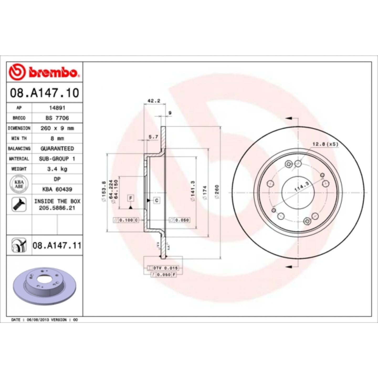 Tarcza hamulcowa BREMBO 08.A147.10