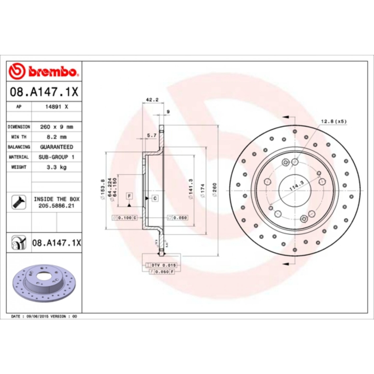 Brzdový kotouč BREMBO 08.A147.1X