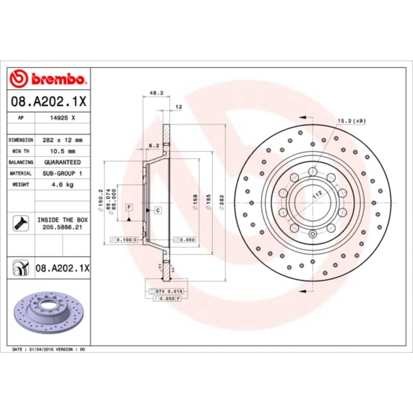 Bremsscheibe BREMBO 08.A202.1X