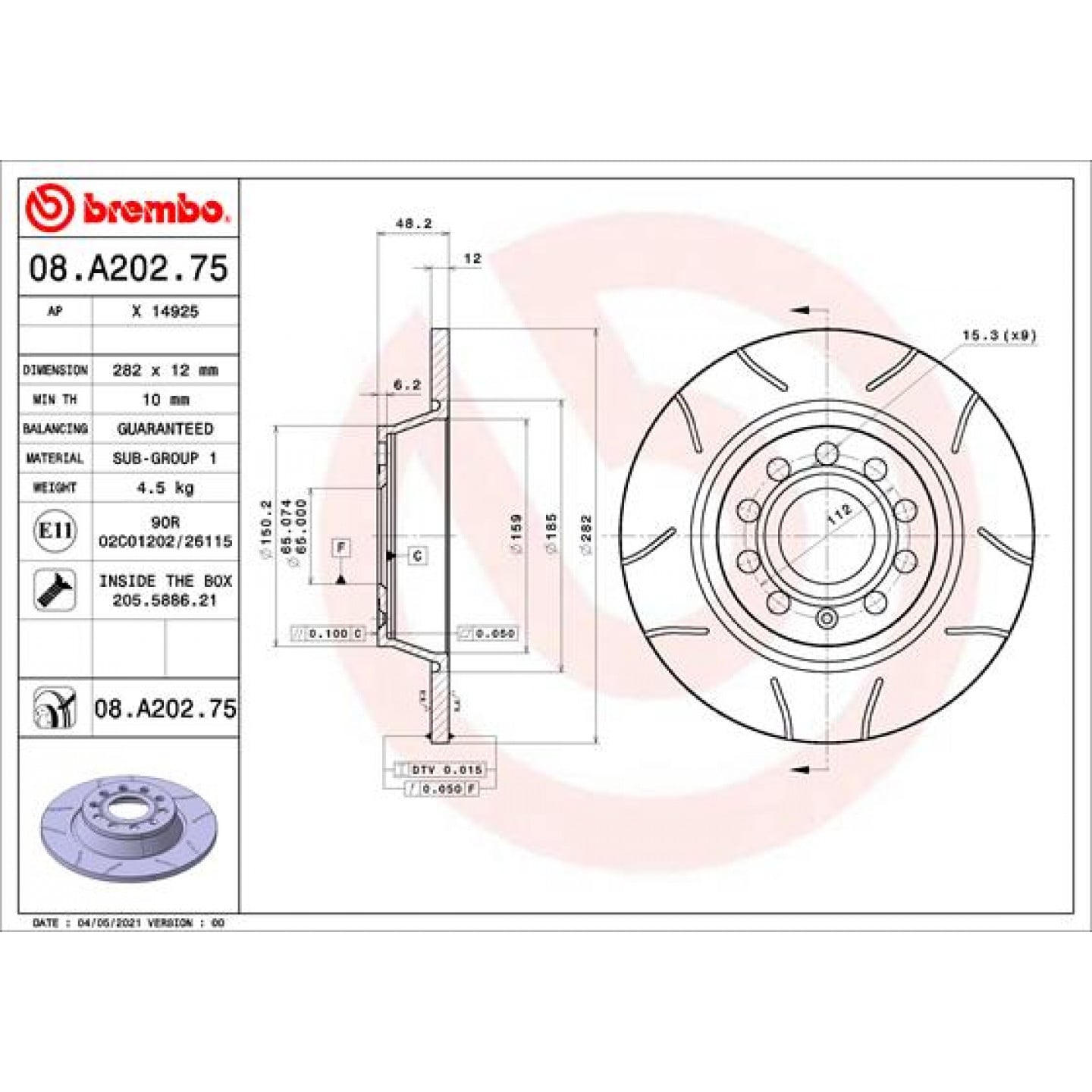 Bremseskive BREMBO 08.A202.75
