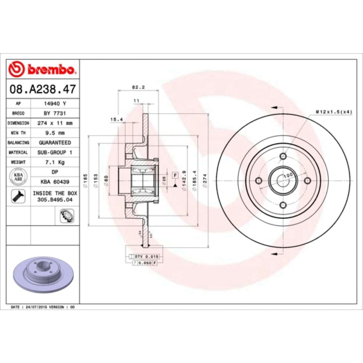 Brzdový kotouč BREMBO 08.A238.47