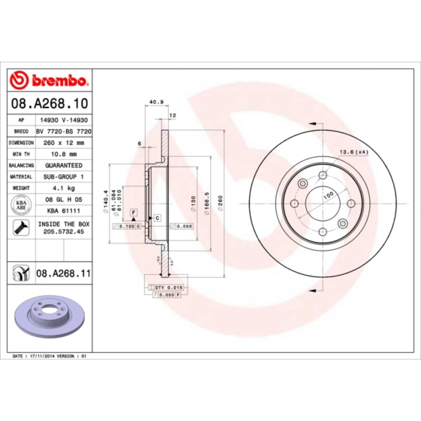 Bremseskive BREMBO 08.A268.11