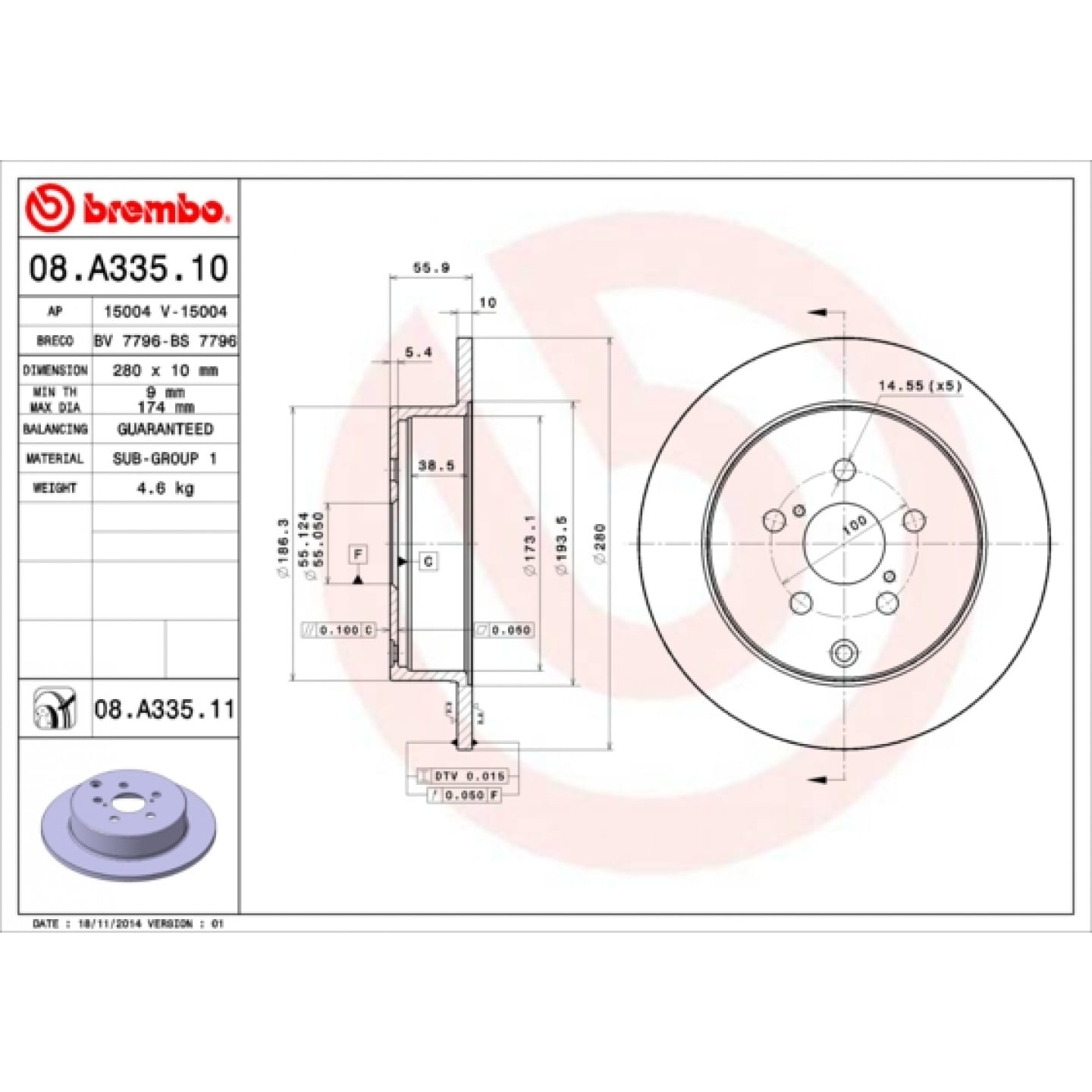 Bremsscheibe BREMBO 08.A335.11