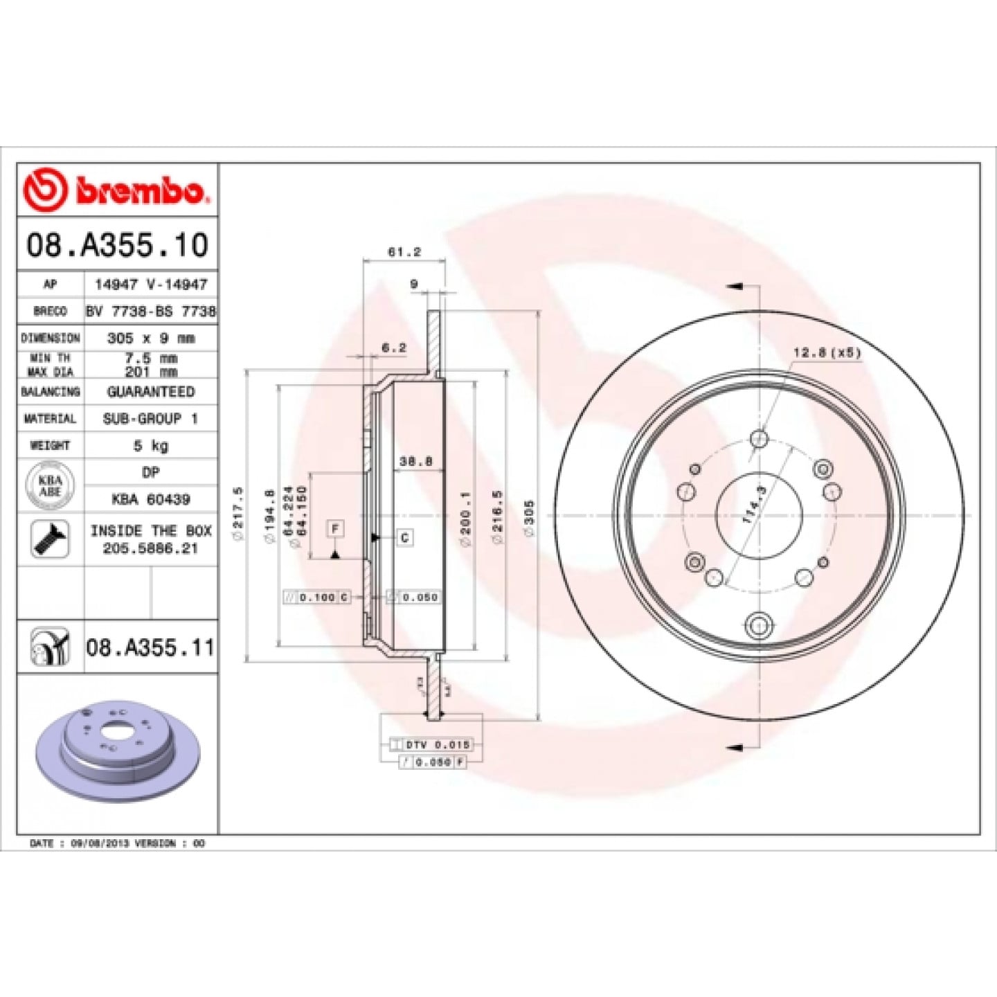 Bremsscheibe BREMBO 08.A355.11