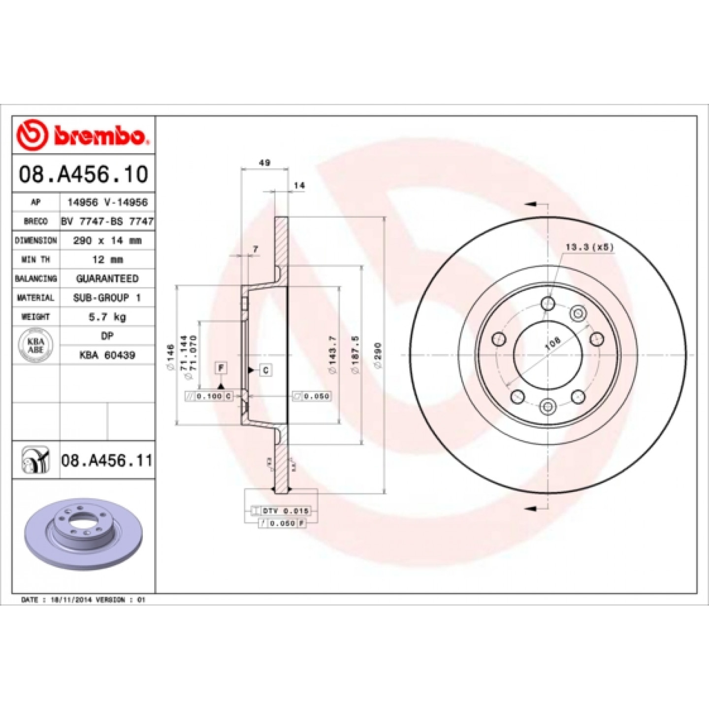 Discofreno BREMBO 08.A456.11