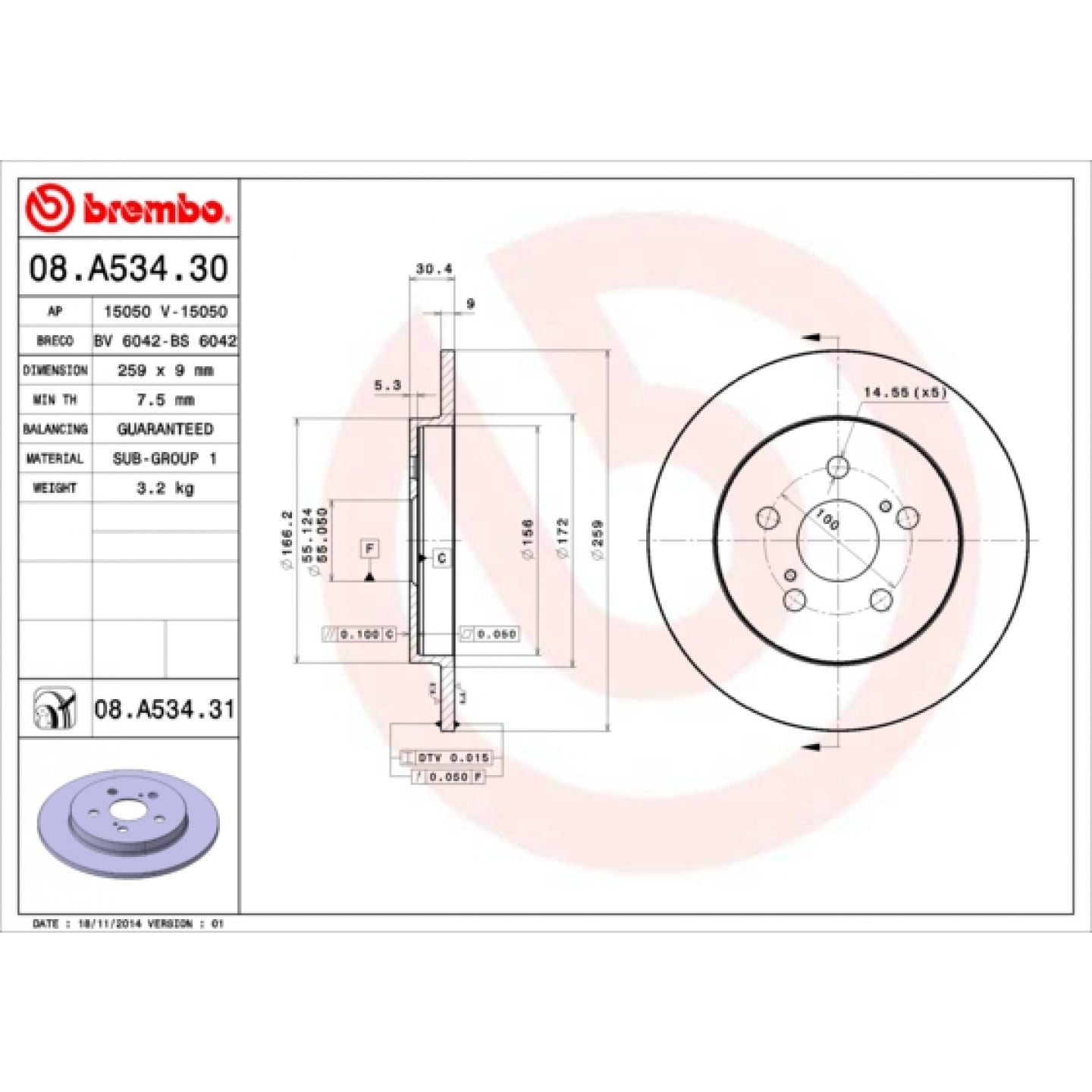 Bremseskive BREMBO 08.A534.31