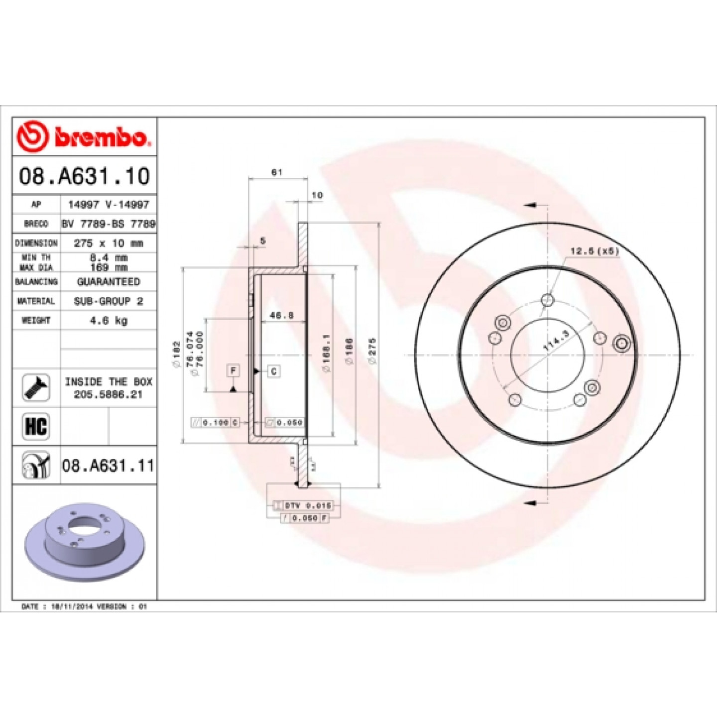 Brzdový kotouč BREMBO 08.A631.11
