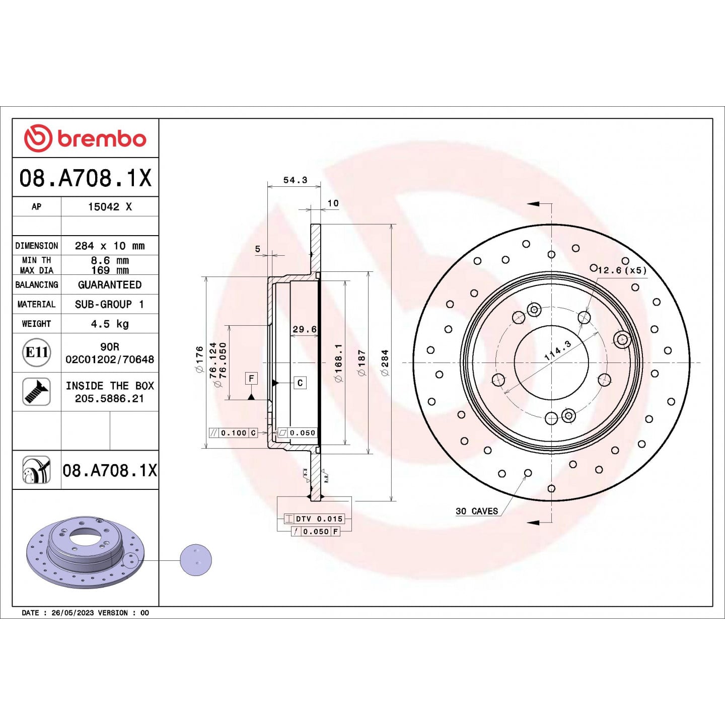 Bremseskive BREMBO 08.A708.1X