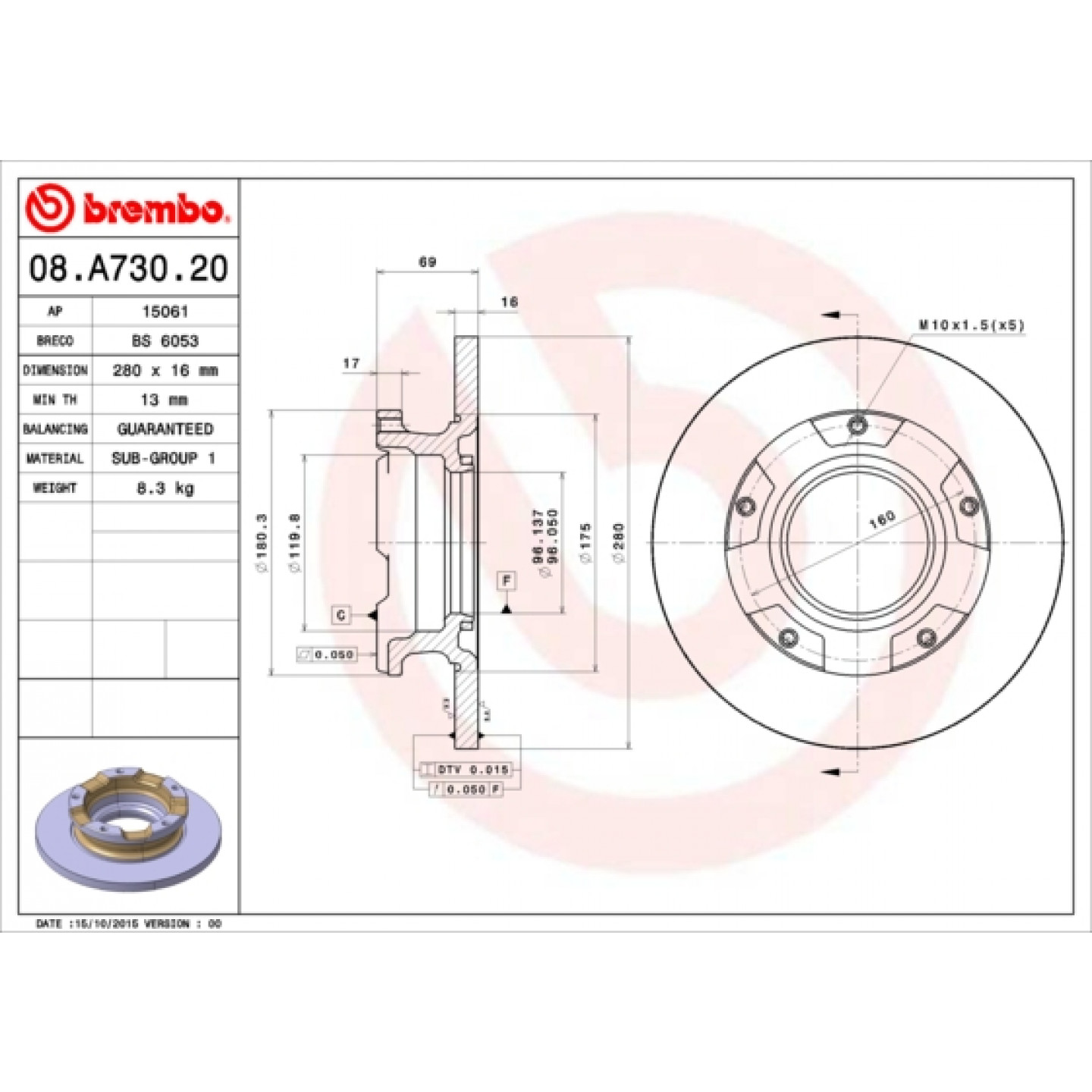Brzdový kotouč BREMBO 08.A730.20