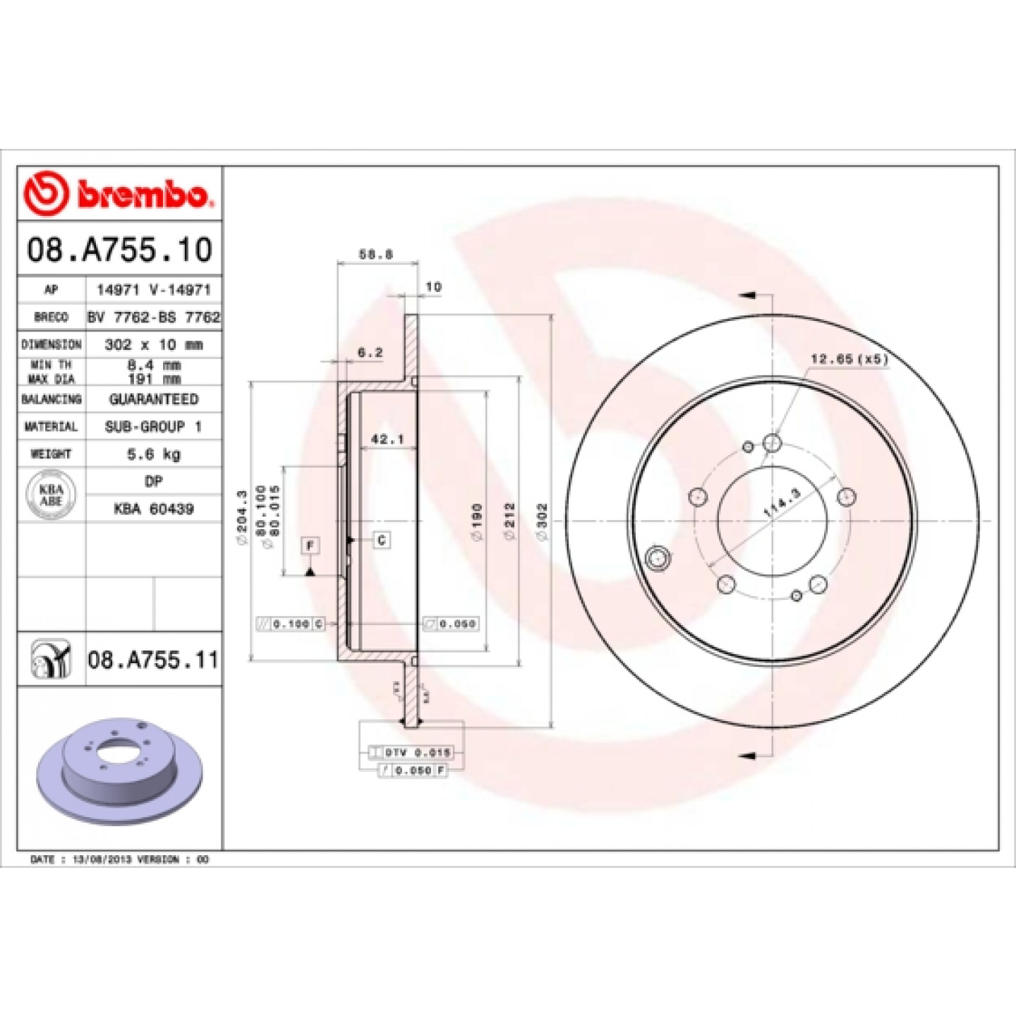 Bremsscheibe BREMBO 08.A755.11