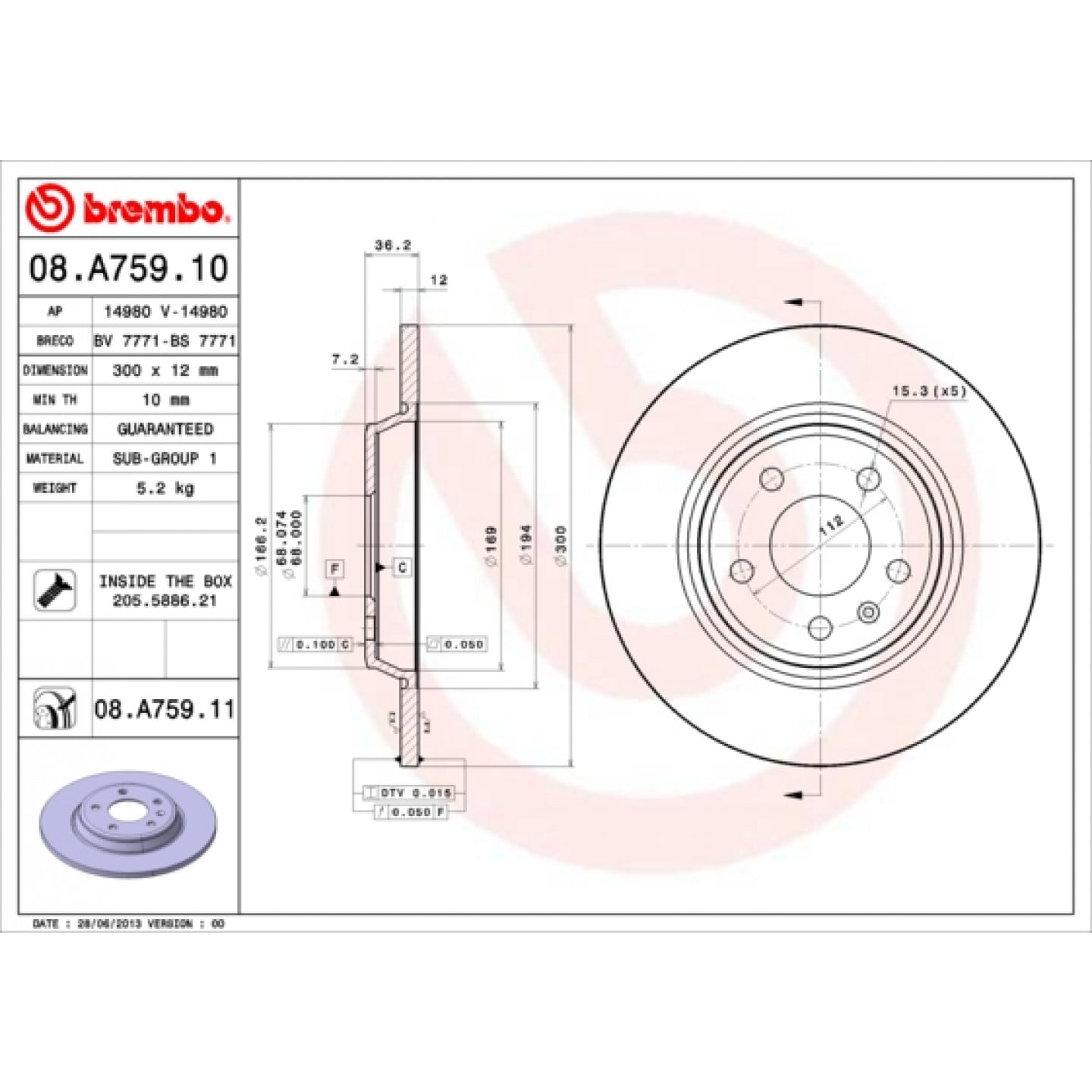 Bremseskive BREMBO 08.A759.11